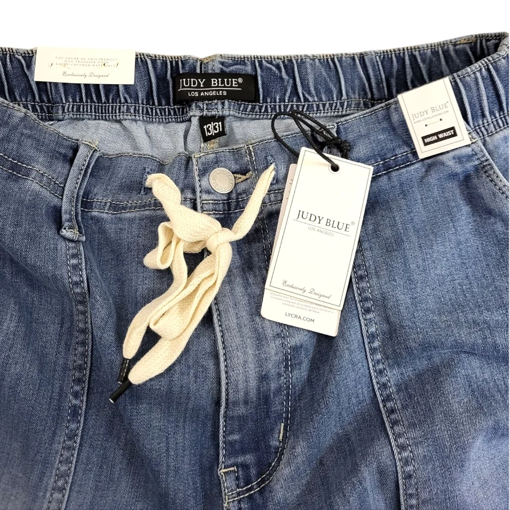 JUDY BLUE High Waist Drawstring Denim Jeans Joggers Medium Blue Size 13/31 - Picture 5 of 7
